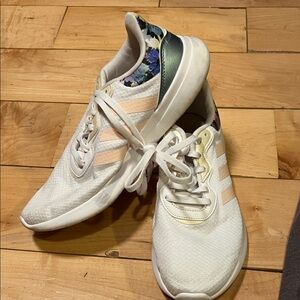 adidas Women's White and Pink Sneakers with Floral Detail